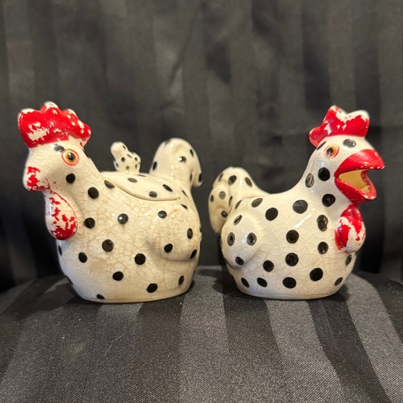 Lefton China Other - Rustic Matching Polka Dot Rooster/Chicken Sugar Bowl and Creamer